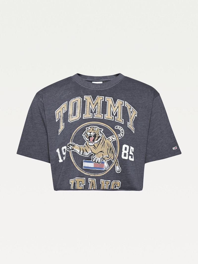 Női Tommy Hilfiger Organic Pamut Collegiate Tiger Póló Szürke | HU 468DFM